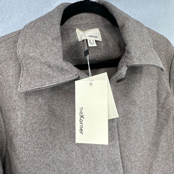 NWT The Korner Taupe Herringbone Button Front Collared Coat Jacket Size Small - Picture 6 of 11